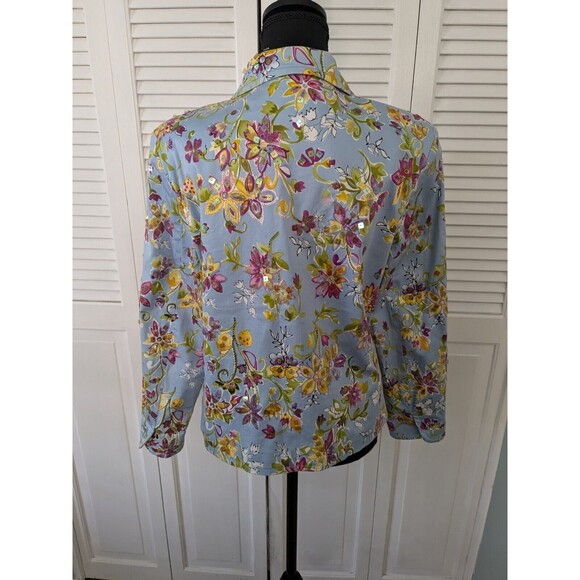 REDD Jeans Jacket Women's Sz 8 Blue Floral Iridescent Sequins Y2K Vtg Colorful - Picture 11 of 13